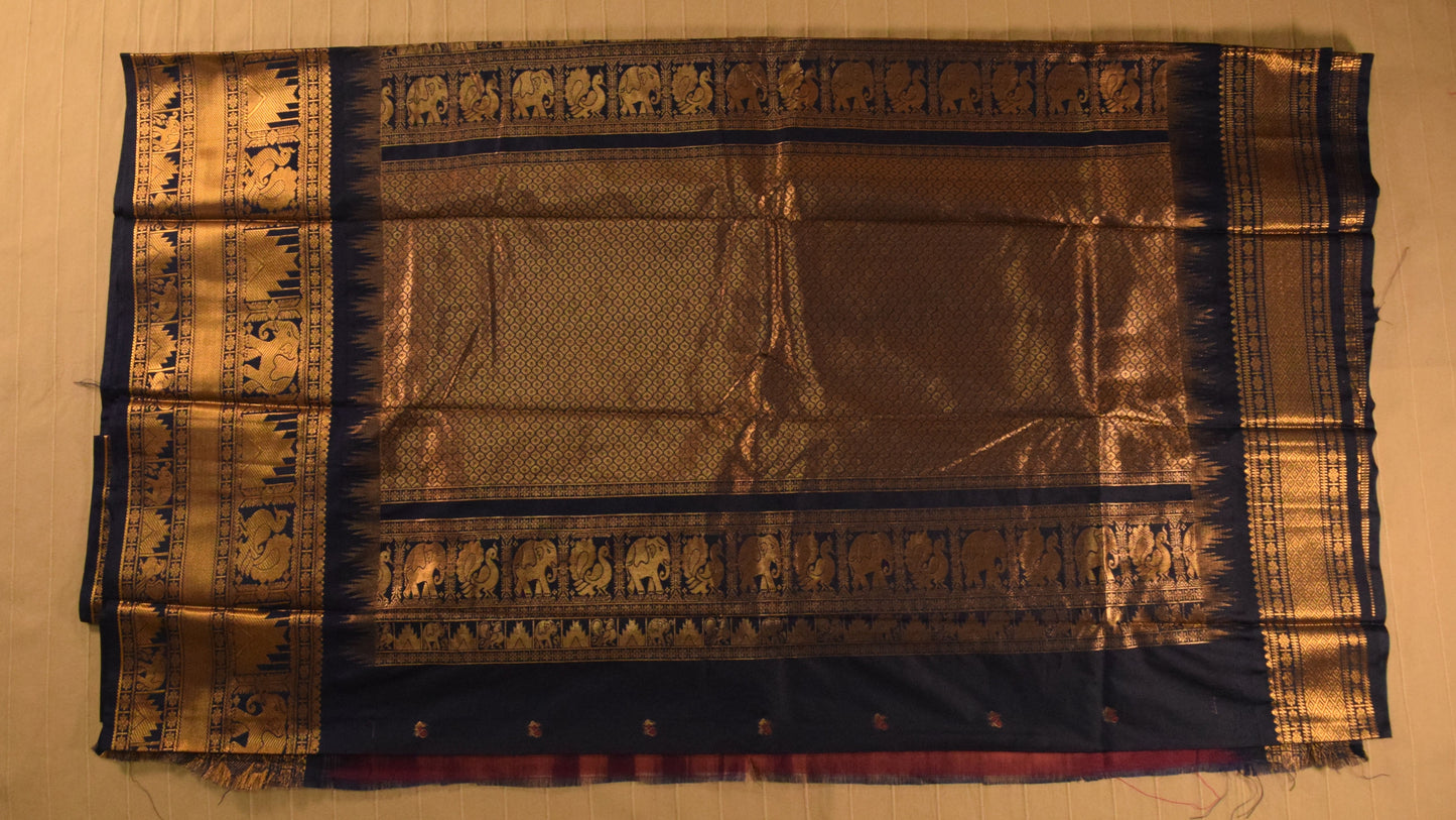 Rose Pink and Navy Blue Semi Gadwal silk saree