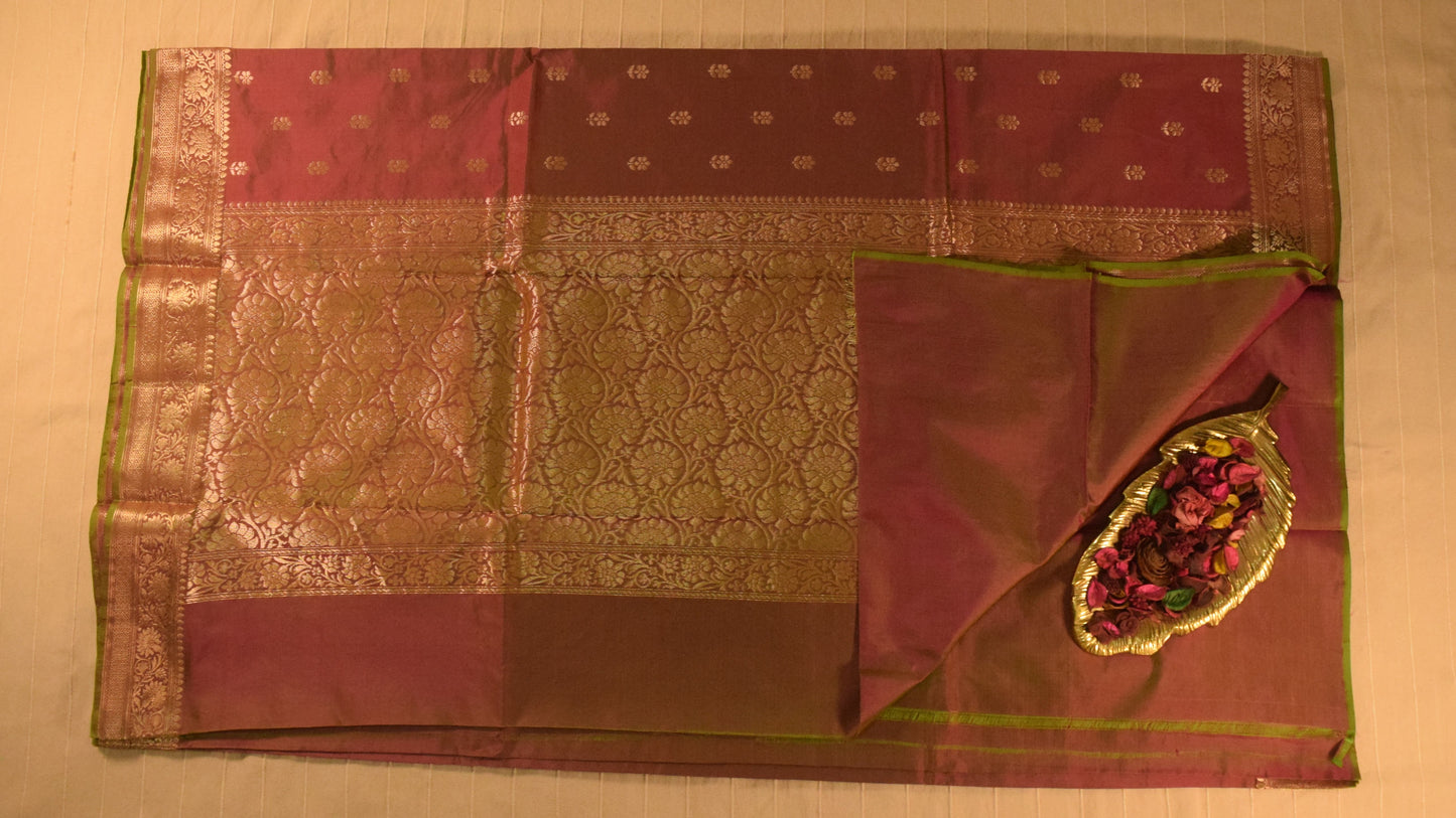 Elegant Maroon Banarasi Katan Silk Saree with Golden Zari Weaving