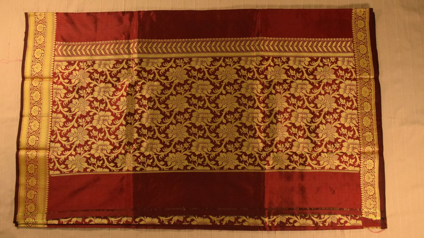 Rich Maroon Banarasi Katan Silk Saree with Golden Zari Weaving