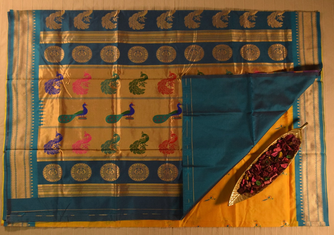 Yellow & Blue Paithani Silk Saree