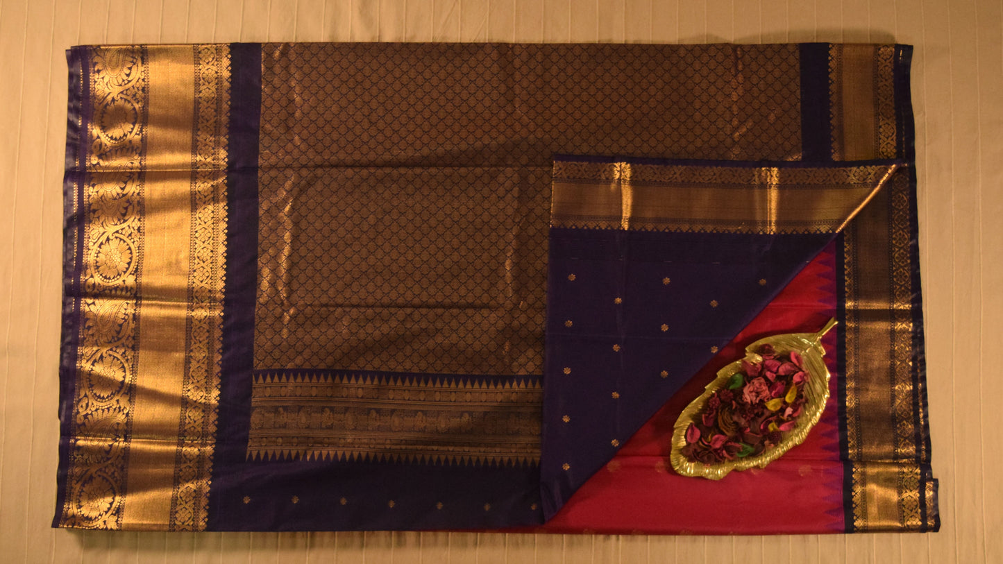 Rani Pink and Navy Blue Semi Gadwal silk saree