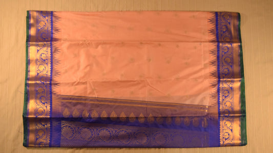 Soft Peach and Royal Blue Semi Gadwal silk saree
