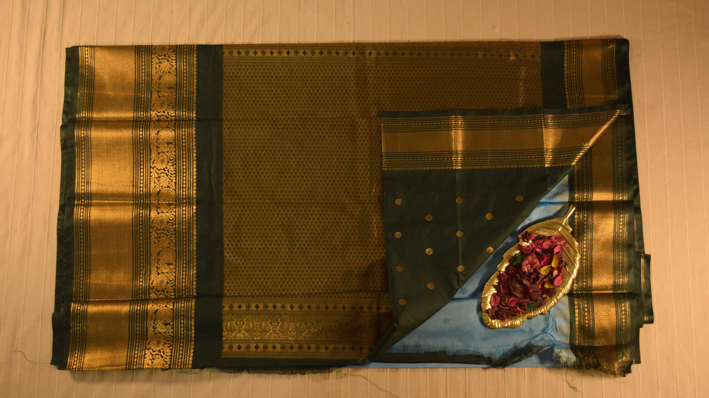 Sky Blue and Dark Green Semi Gadwal silk saree