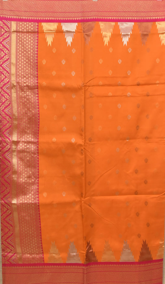 Vibrant Mango Orange Paithani Silk Saree