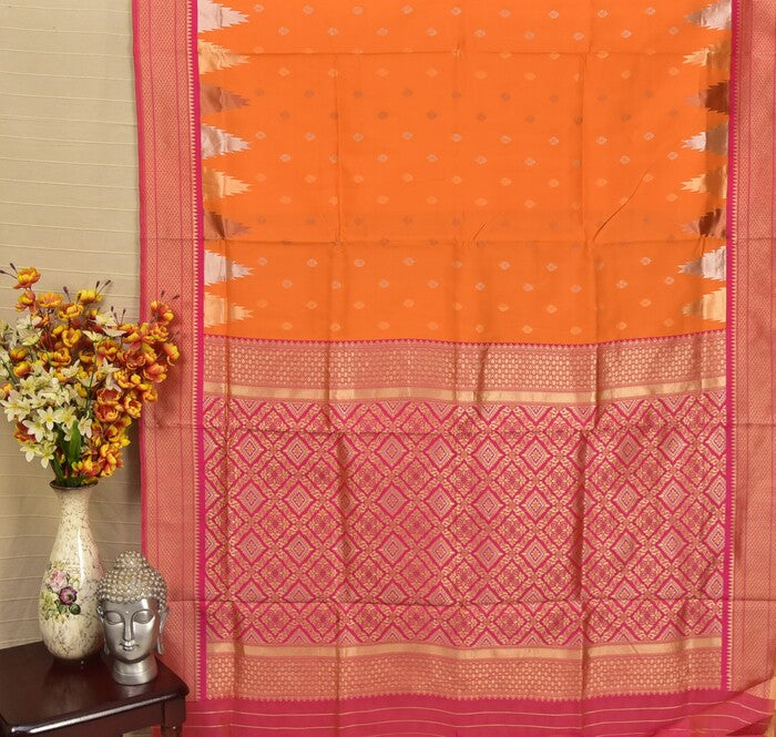 Vibrant Mango Orange Paithani Silk Saree