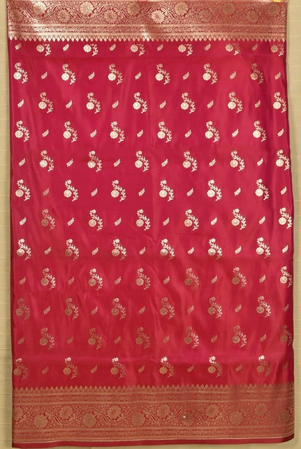 Crimson Pink Banarasi Mashru Silk Saree