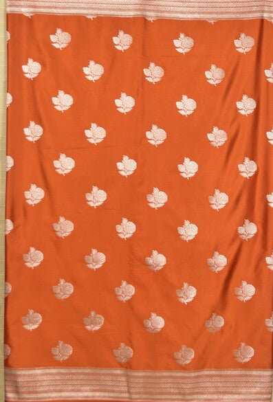 Rust Orange Mashru Banarasi Saree