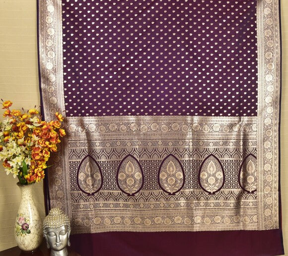 Deep Wine Mashru Banarasi Saree