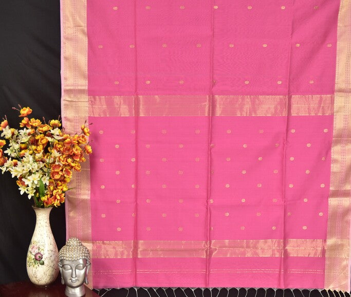 Vibrant Pink Maheshwari Silk Cotton Saree