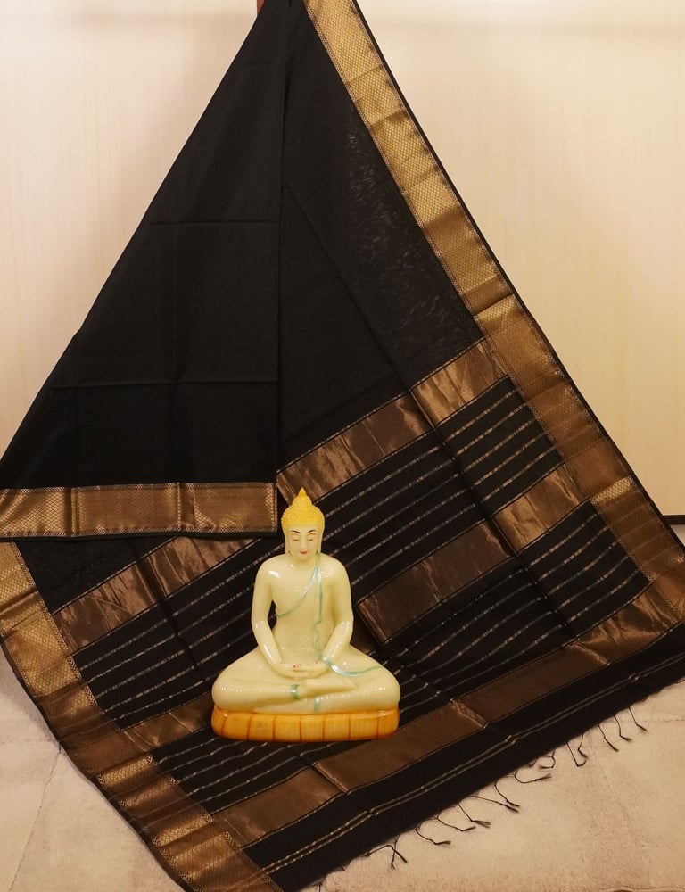 Classic Black Traditional Handloom Maheshwari Saree
