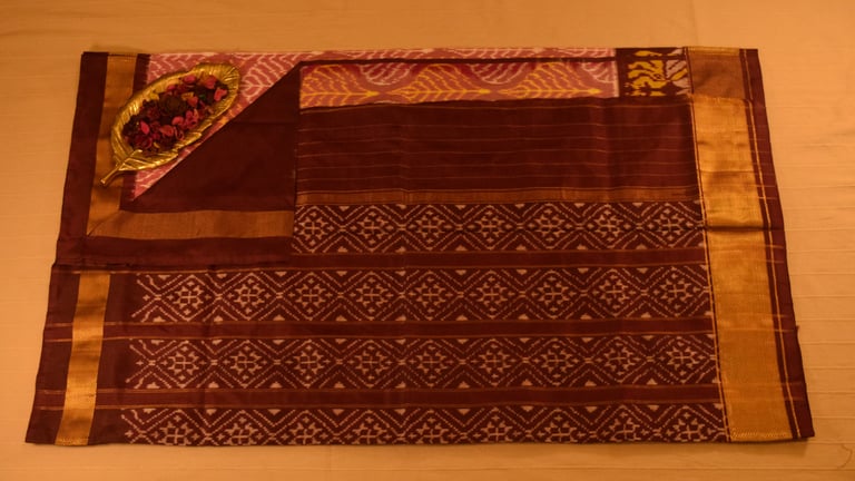 Pink and Rich Brown Pure handloom Pochampally Ikat Silk saree