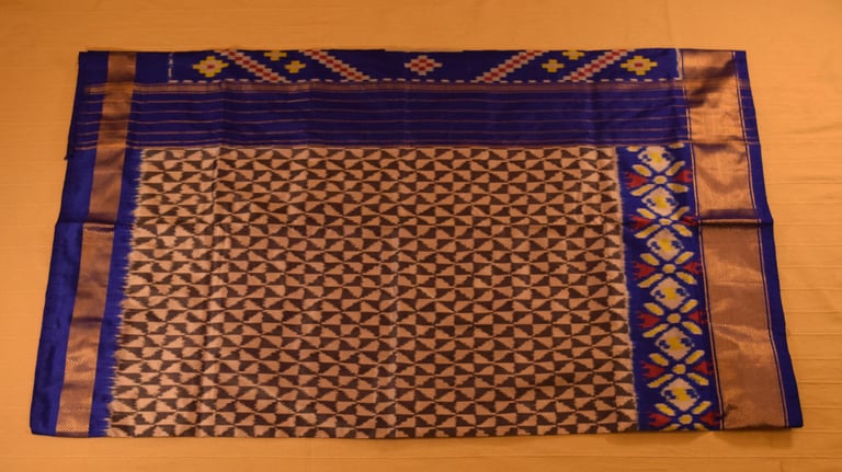 Grey and Blue Pure handloom Pochampally Ikat Silk saree