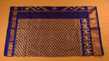 Grey and Blue Pure handloom Pochampally Ikat Silk saree