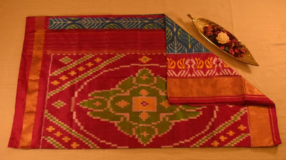 Deep Blue and Vibrant Pink Pure handloom Pochampally Ikat Silk saree