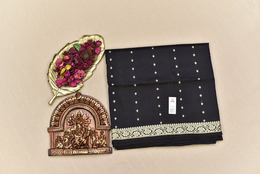 Midnight Black Banarasi Katan Silk Saree