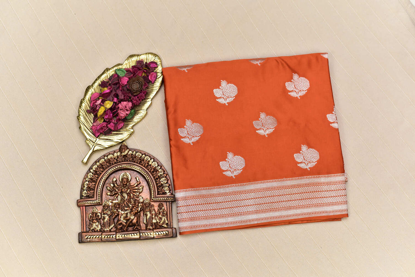 Rust Orange Mashru Banarasi Saree