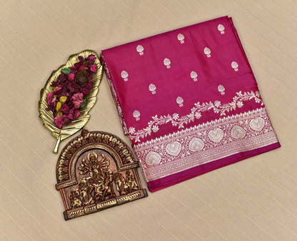 Pink Banarasi Mashru Silk Saree with Elegant Zari Butti & Rich Border