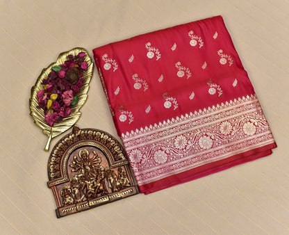 Crimson Pink Banarasi Mashru Silk Saree
