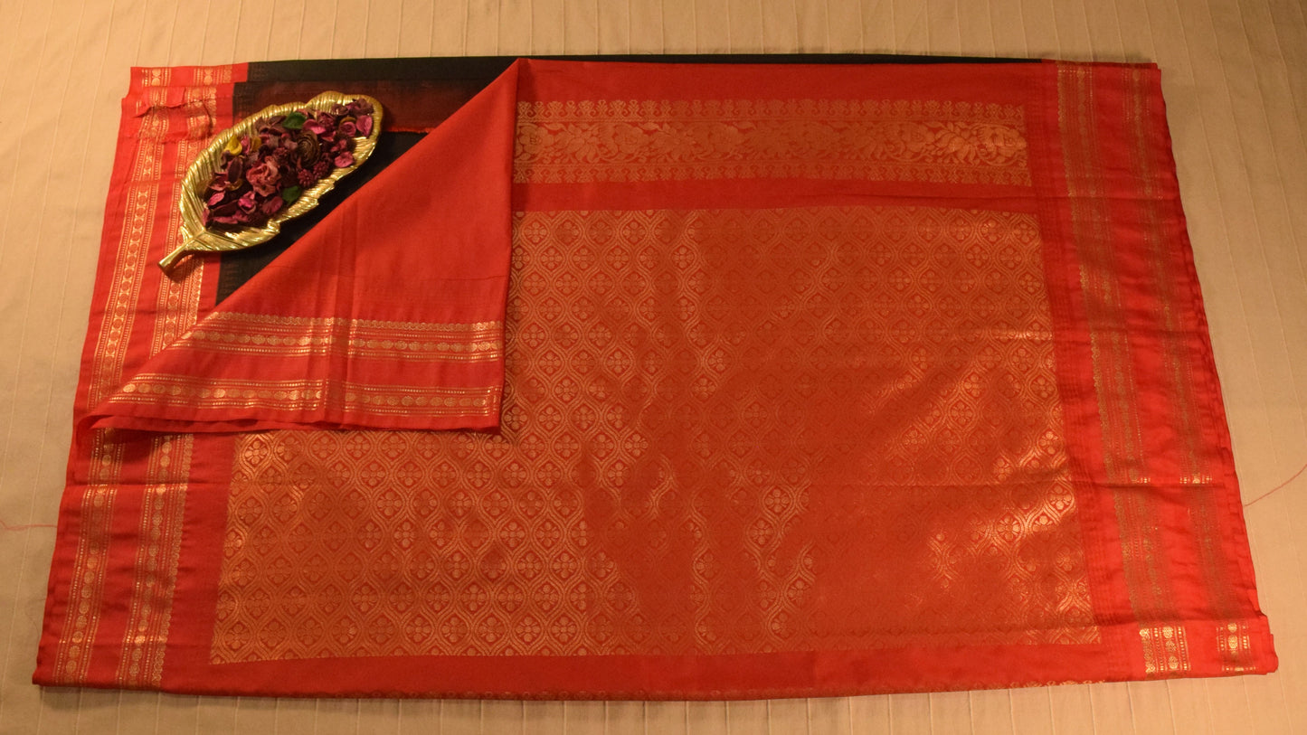 Black and Red Semi Gadwal silk saree