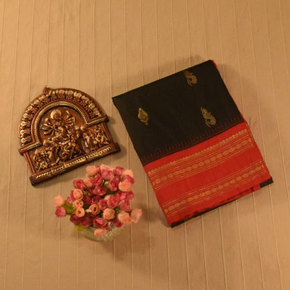 Black and Red Semi Gadwal silk saree