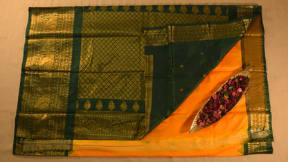 Bright Yellow and Green Semi Gadwal silk saree
