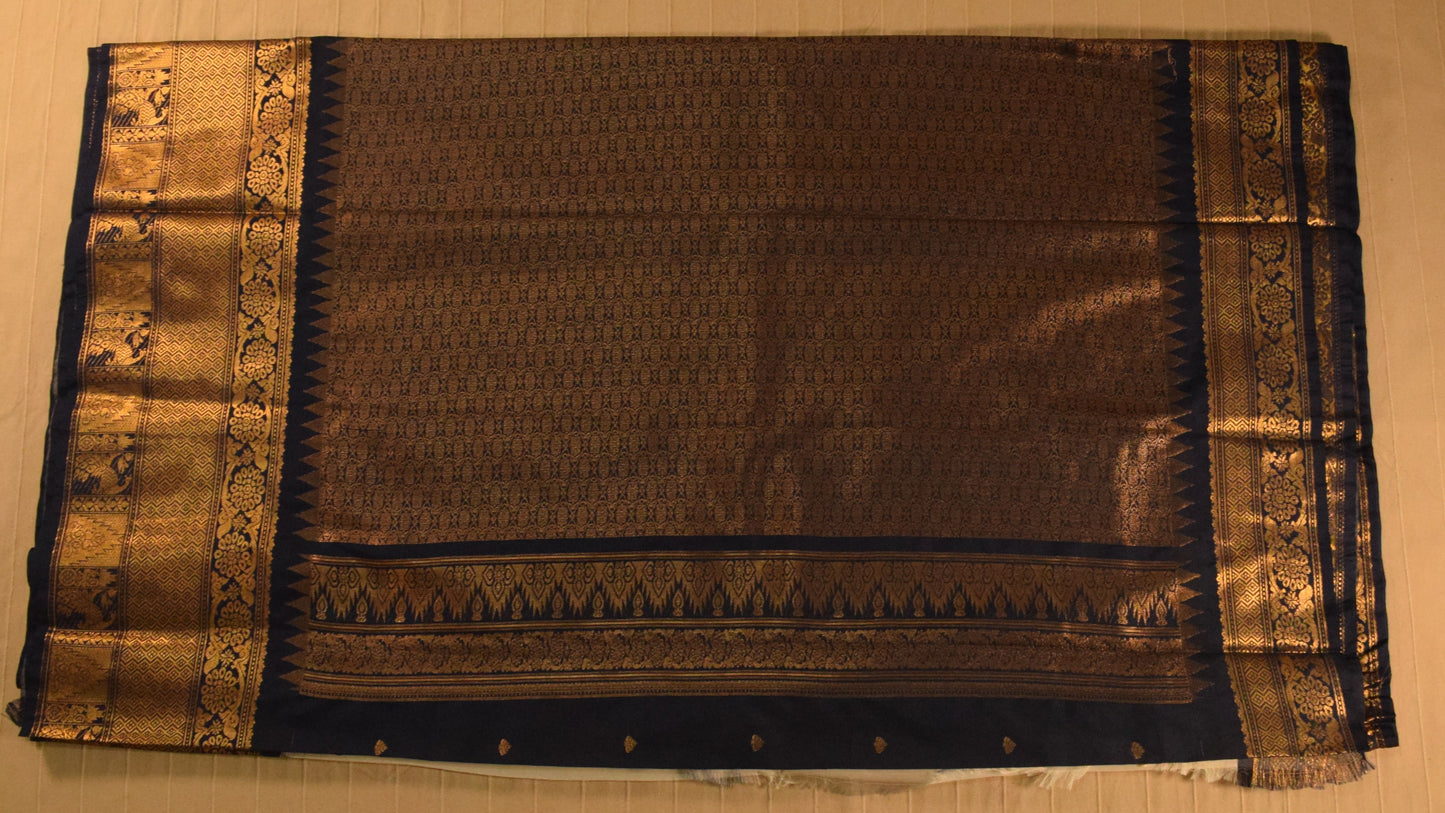 Off-White with Royal Navy Blue Semi Gadwal silk saree