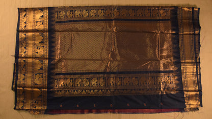 Rose Pink and Navy Blue Semi Gadwal silk saree