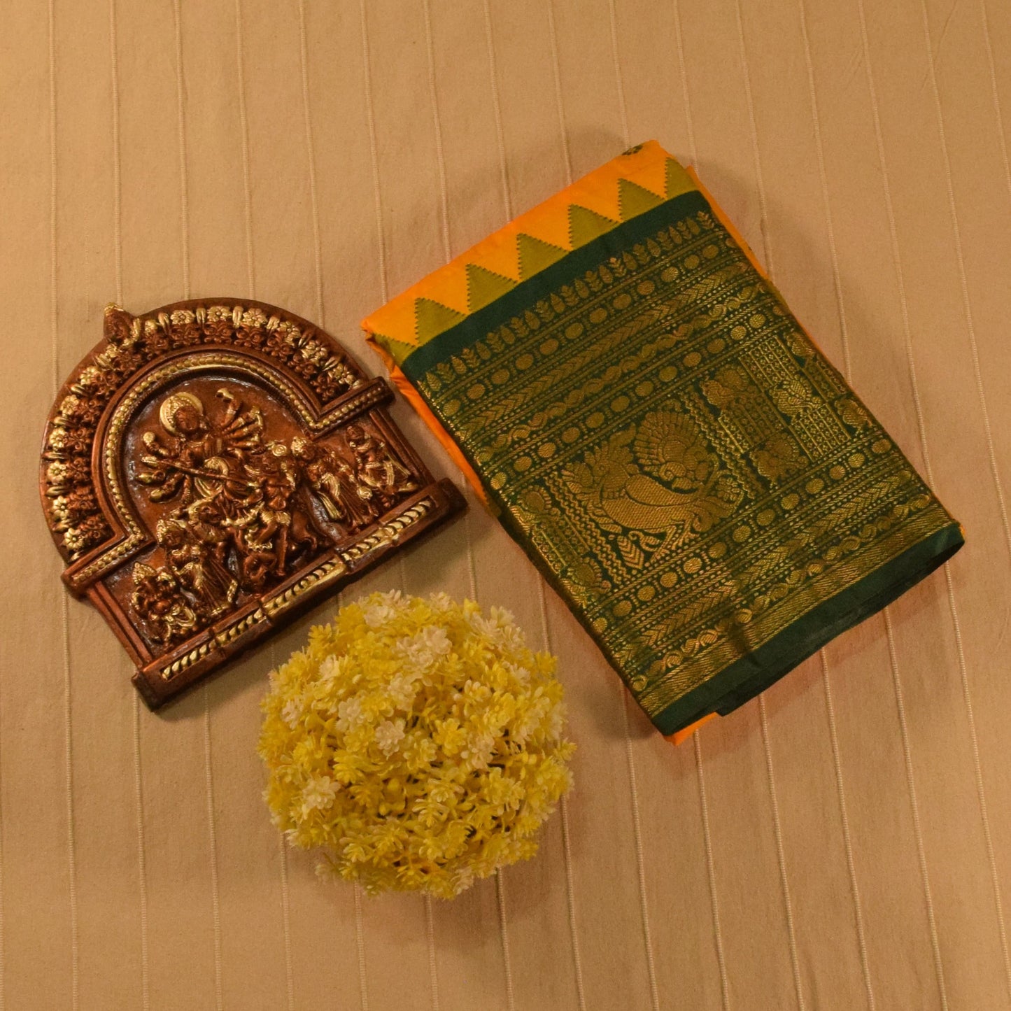 Bright Yellow and Green Semi Gadwal silk saree