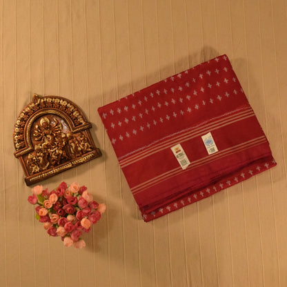 Classic Pink with White Motifs Pure handloom Pochampally Ikat Silk saree