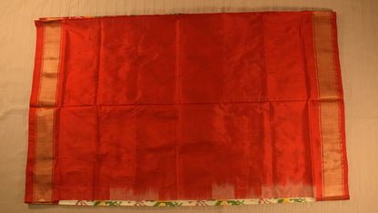 Ivory with Red Zari Border Pure handloom Pochampally Ikat Silk saree