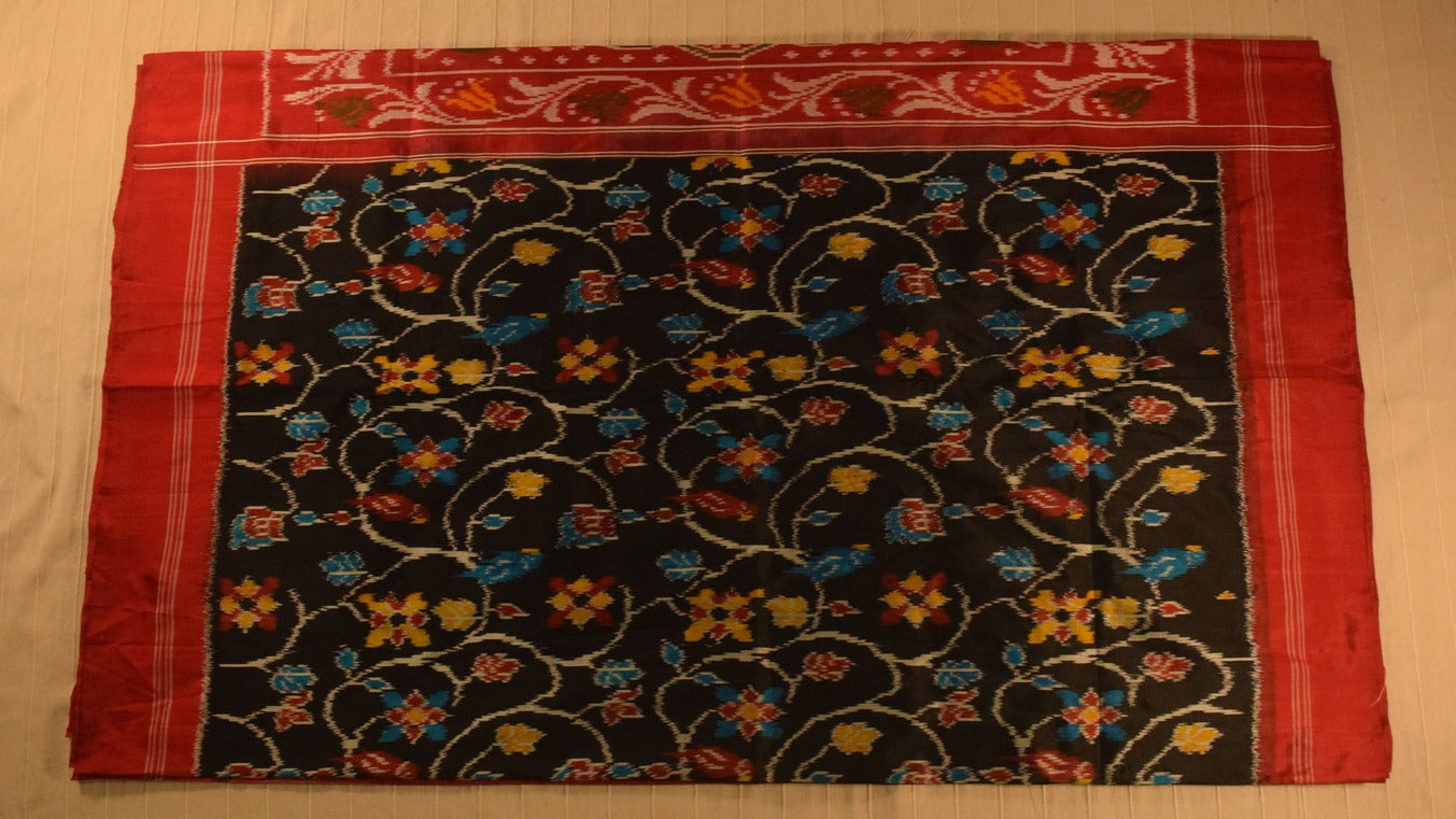 Black with Classic Red Border Pure handloom Pochampally Ikat Silk saree