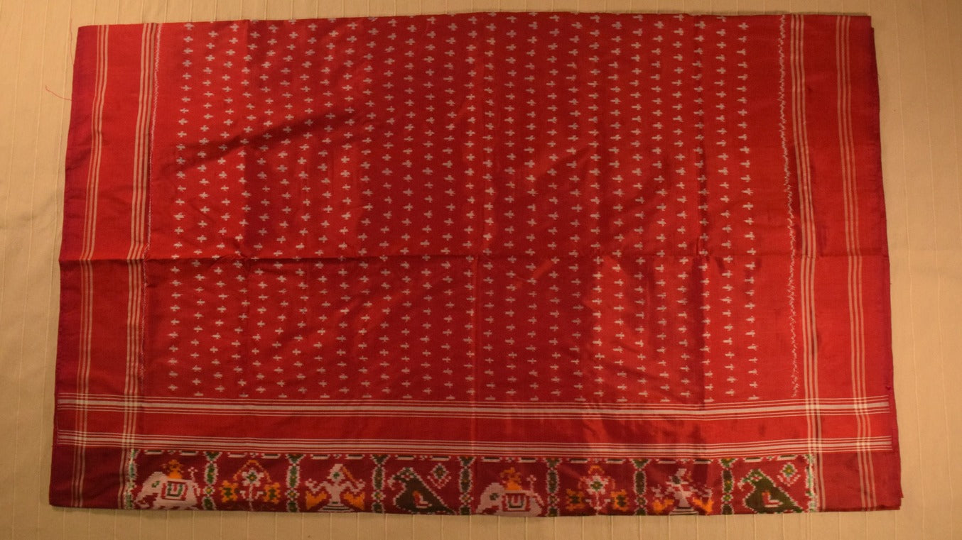 Red with White Motifs Pure handloom Pochampally Ikat Silk saree