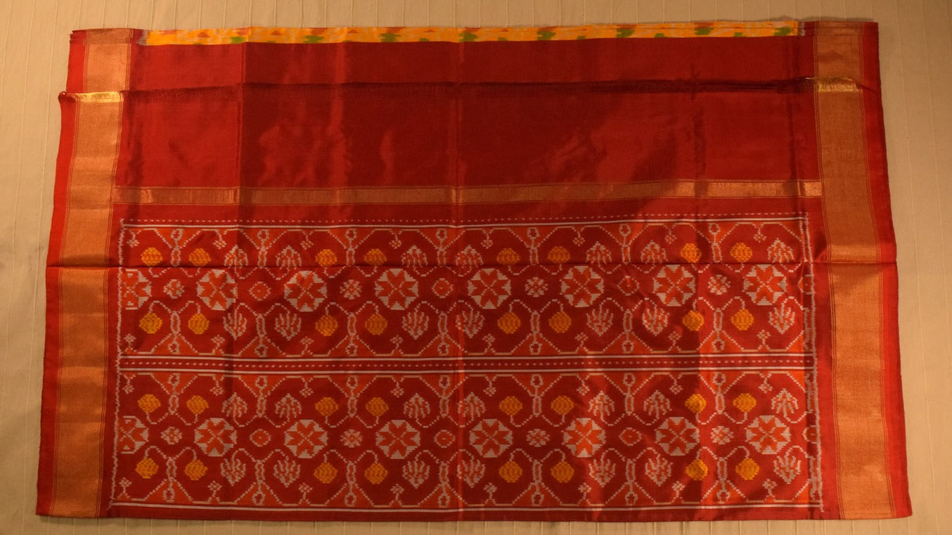 Vibrant Yellow and red Pure handloom Pochampally Ikat Silk saree