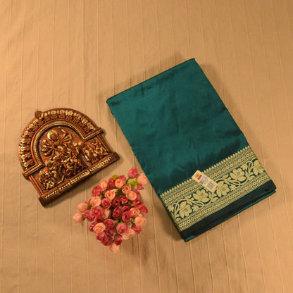 Stunning Teal Banarasi Katan Silk Saree with Golden Zari Weaving