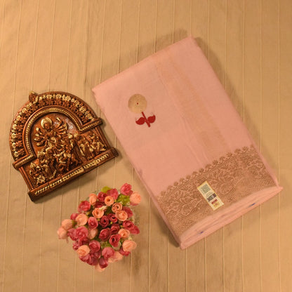 Pastel Pink Kora Organza Banarasi silk saree