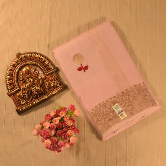 Pastel Pink Kora Organza Banarasi silk saree