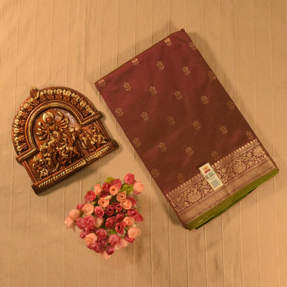 Elegant Maroon Banarasi Katan Silk Saree with Golden Zari Weaving