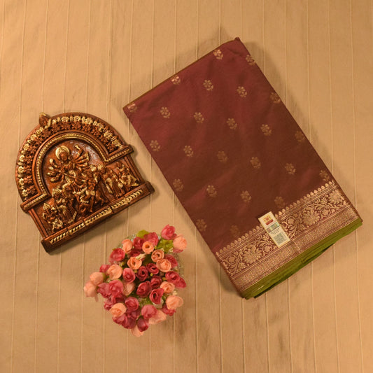 Elegant Maroon Banarasi Katan Silk Saree with Golden Zari Weaving