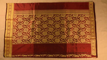 Rich Maroon Banarasi Katan Silk Saree with Golden Zari Weaving