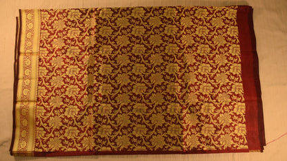 Rich Maroon Banarasi Katan Silk Saree with Golden Zari Weaving