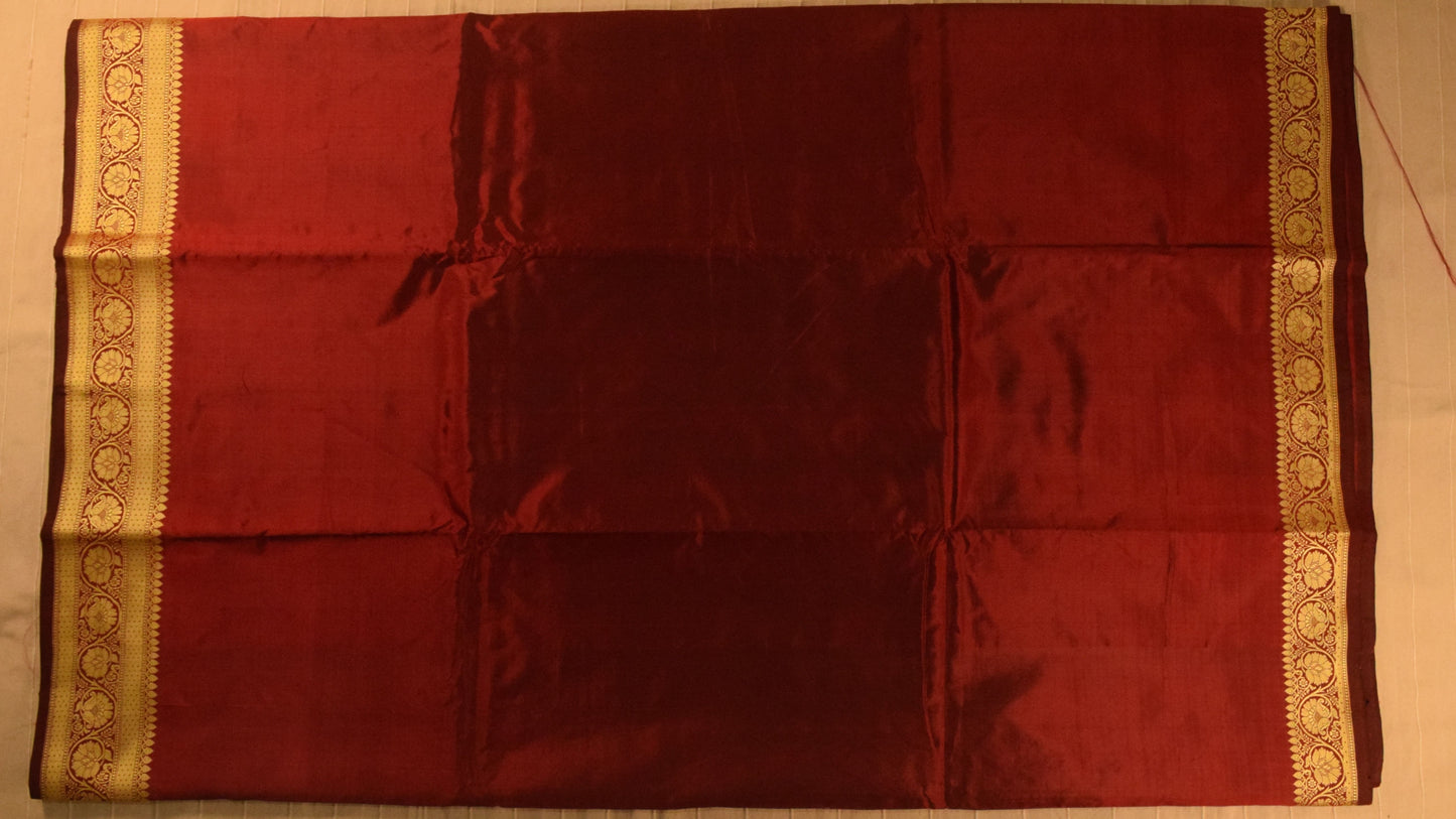 Rich Maroon Banarasi Katan Silk Saree with Golden Zari Weaving