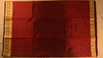 Rich Maroon Banarasi Katan Silk Saree with Golden Zari Weaving