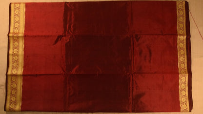 Rich Maroon Banarasi Katan Silk Saree with Golden Zari Weaving