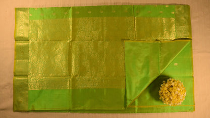 Vibrant Lime Green Banarasi Katan Silk Saree with Golden Zari Weaving