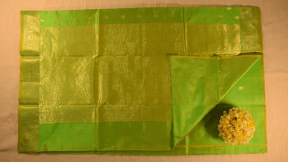 Vibrant Lime Green Banarasi Katan Silk Saree with Golden Zari Weaving