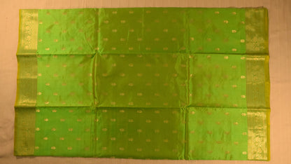 Vibrant Lime Green Banarasi Katan Silk Saree with Golden Zari Weaving