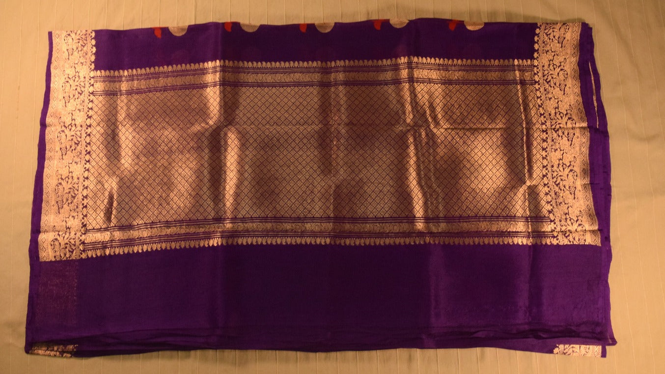 Vibrant Purple Kora Organza Banarasi silk saree