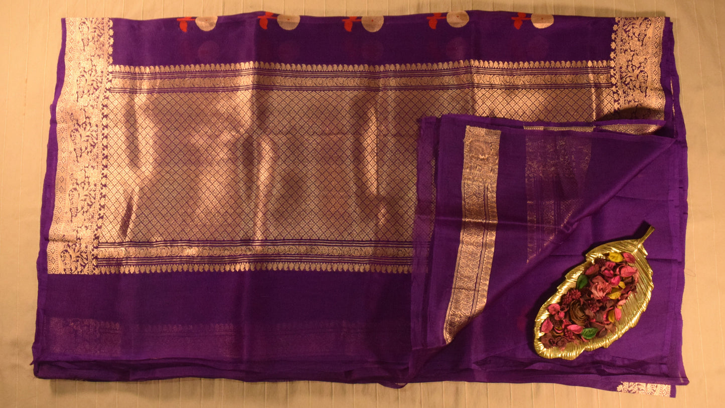 Vibrant Purple Kora Organza Banarasi silk saree