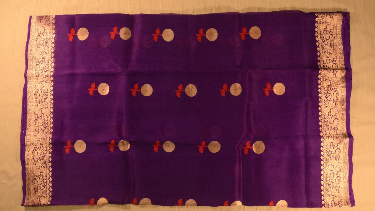 Vibrant Purple Kora Organza Banarasi silk saree