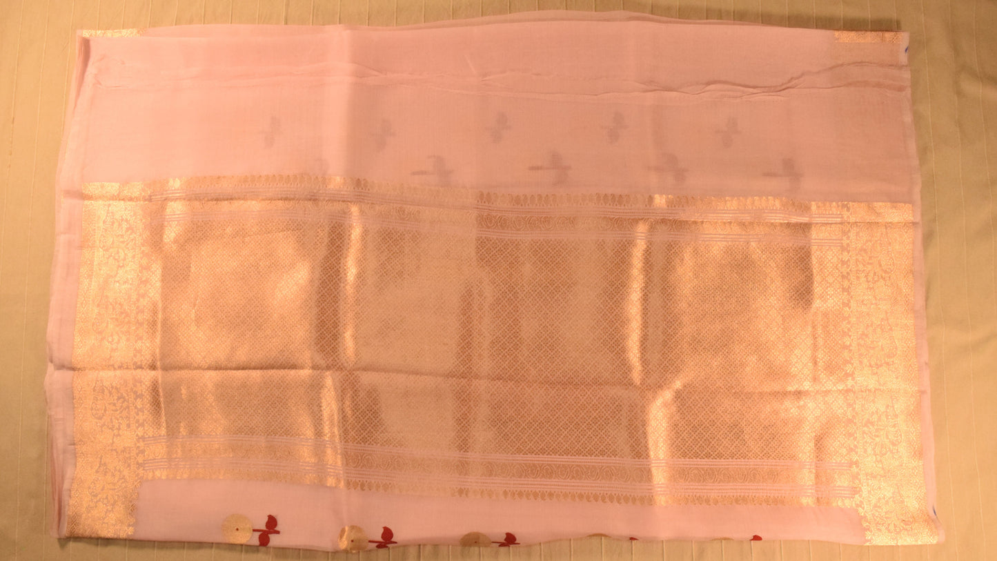 Pastel Pink Kora Organza Banarasi silk saree